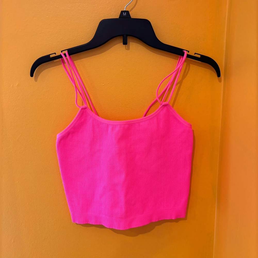 Colsie Hot Pink Ribbed Double-Strap Crop Tank Top